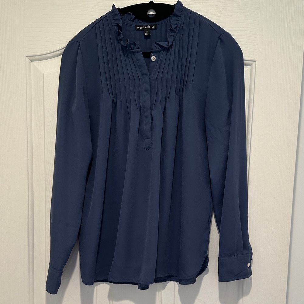 J. Crew Navy Blue Pleated Blouse